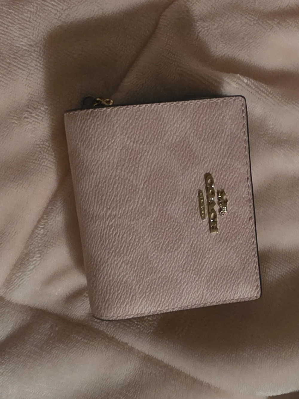 Coach Powder Pink Leather Zip Wallet with Gold Logo